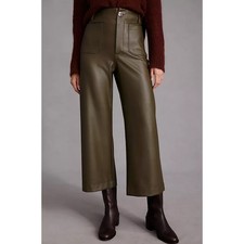 Maeve Anthropologie Colette Faux Leather Wide Leg Pants Olive Green 26