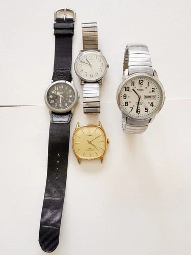 Vintage Timex Men Watch Lot Day Date Quartz For Repair Parts Not Working