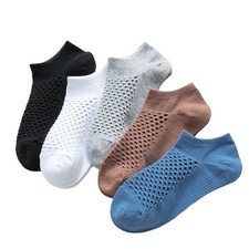 5 Pairs Spring Summer Solid Color Hole Socks Men Casual Soft Breathable Thin Mes