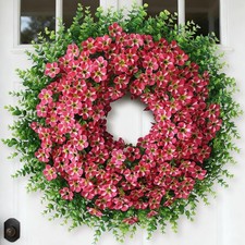 26" Large Artificial Eucalyptus with Flower Wreath for Front Door - Realistic...