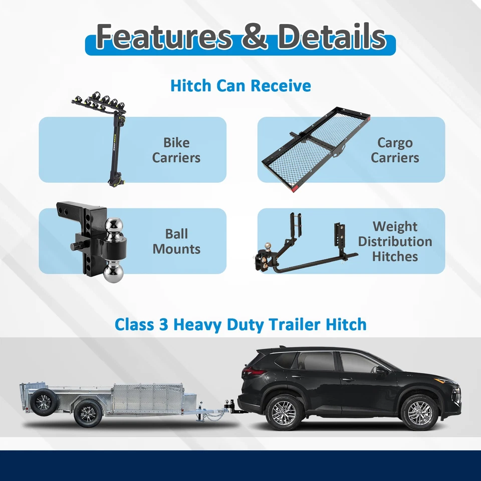 Trailer Tow Hitch For 2021-22 23 24 2025 2026 Nissan Rogue w/ Wiring Harness Kit - Image 3 of 4