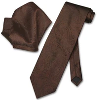 Vesuvio Napoli Chocolate Brown PAISLEY NeckTie and Handkerchief Matching Tie Set