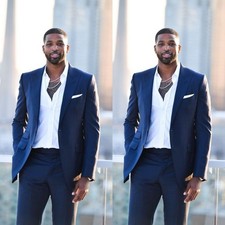 Navy Men Suits Peak Lapel Formal Dinner Party Business Slim Fit Men Blazers