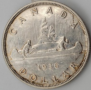 1936 CANADIAN SILVER ONE 1 DOLLAR KING GEORGE