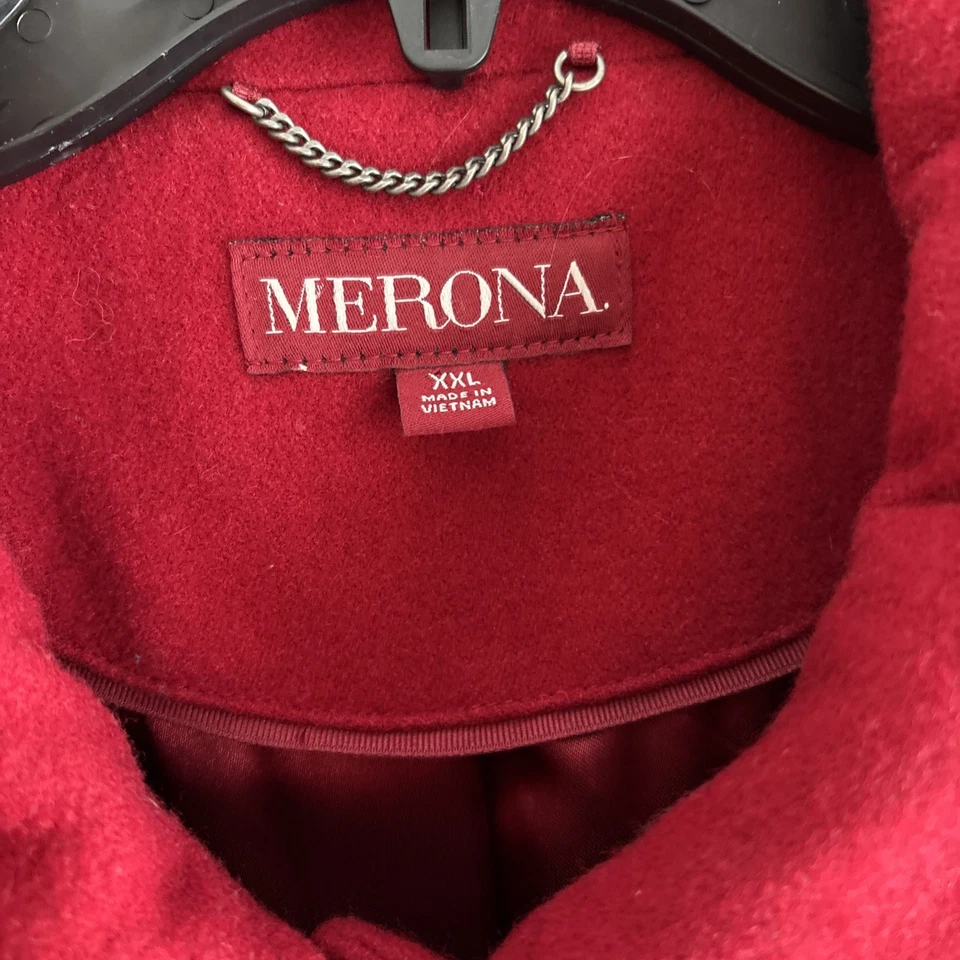 Merona Mujer XXL Rojo Lana Un Pecho Forrado Largo Chaquetón Chaqueta Bolsillos Foto 2 de 4