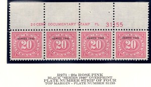 U.S. - R271 - Plate Number Strip of 4 - Very Fine - Never Hinged