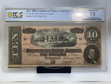 1864 $10 Confederate States of America - PCGS AU55 - T-68 PF-38 CR-550 8 Series