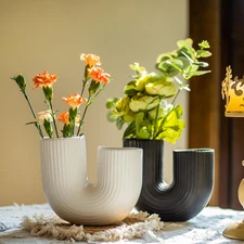 Ceramic Vase Set for Modern Home Decor Aesthetic, White and Black round Matte In