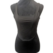 WHIMSIGOTH Romantic Goth Corset Top REORIA Black Square Neck Bustier Medium