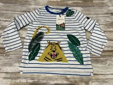 NWT Joules 4T Boys Striped Lift the Flap Tiger/Jungle Applique Long Sleeve Shirt