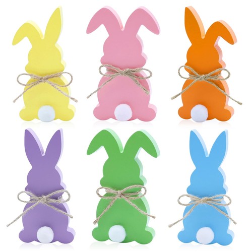 Easter Decorations for the Home, 6PCS Easter Bunny Peeps Wood Sign Tiered Tra...