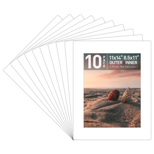 , White Pre-Cut 11x14 Picture Mat for 8.5x11 Photo, with Acid Free White Core...