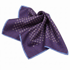 NWT Eton Navy w Brown Dots White Geometric Silk Pocket Square Italy 13"