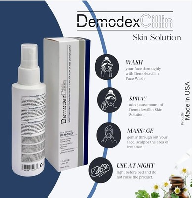 Demodexcillin Skin Solution 4 Fl.Oz Recommended For Acne, Rosacea, Blepharitis