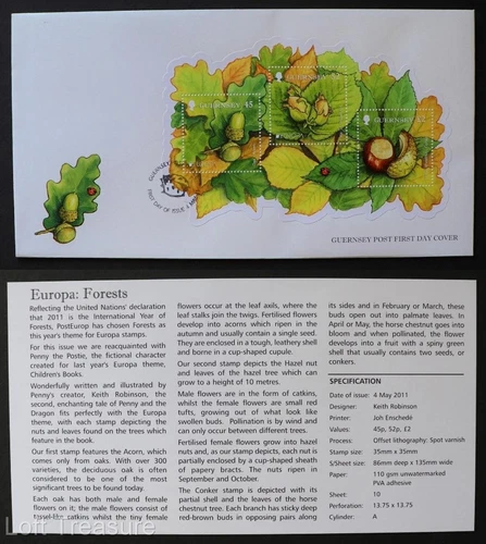 Guernsey Stamps: "Europa CEPT - Forests" 3 Value M/S First Day Cover 2011