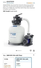 AQUASTRONG 16in Sand Filter Pump for Above Ground Pool with Timer 3/4 HP 3800GPH