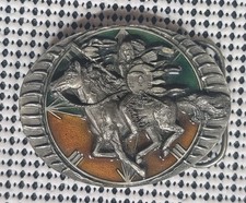 Vintage 1994 Bergamot M-66 Native American Horseback Warrior Pewter Belt Buckle