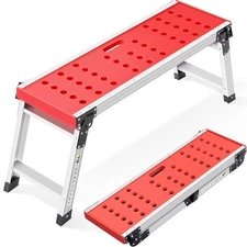 Folding Work Platform, Adjustable Step Ladder with Anti-Slip Feet Cover, Ligh...