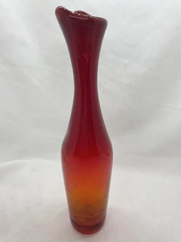 Blenko 1970’s Blown Art Glass Amberina Tangerine Vase 10 1/4” T