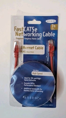 Belkin Cat5e Ethernet Cable 7ft Red RJ45 High-Speed LAN Patch Cord