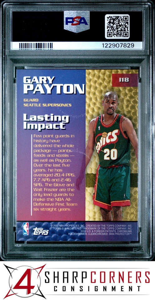 1999 TOPPS IMPACT #I18 GARY PAYTON SUPERSONICS HOF POP 2 PSA 10 - Image 2 of 3