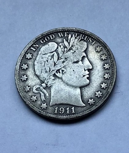 1911-S Barber Half Dollar Silver Fine Condition 50cCoin Low Mintage! *02