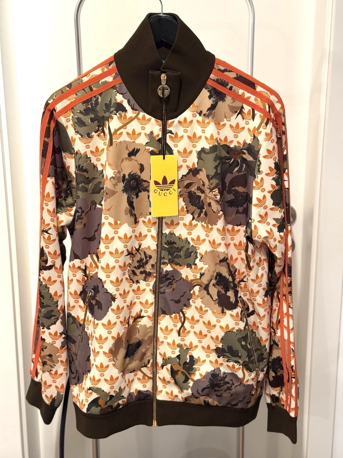 Adidas x Gucci maglia tecnica track jacket GG trifoglio zip stampa floreale 692108