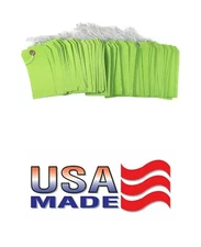 100 of 4 3/4" x 2 3/8" Green Inventory Tags with ELASTIC Stretchable String
