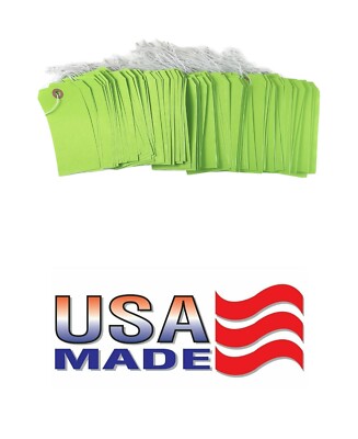 100 of 4 3/4'' x 2 3/8'' Green Inventory Tags with ELASTIC Stretchable String