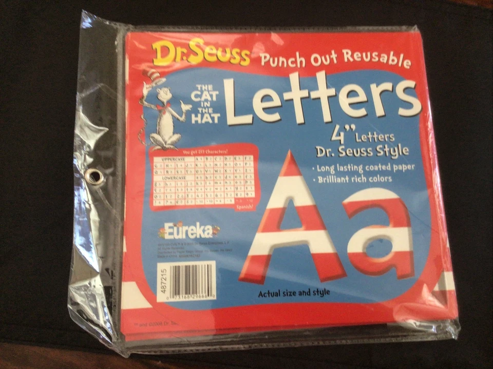 Eureka Dr Seuss Estilo Punch Out Reutilizable 4" Letras Rojas 217 Personajes! Foto 4 de 4