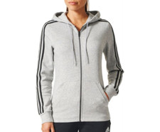 Adidas 3-Stripe Full Zip Hoodie Jacket Gray Cotton - Women's Medium