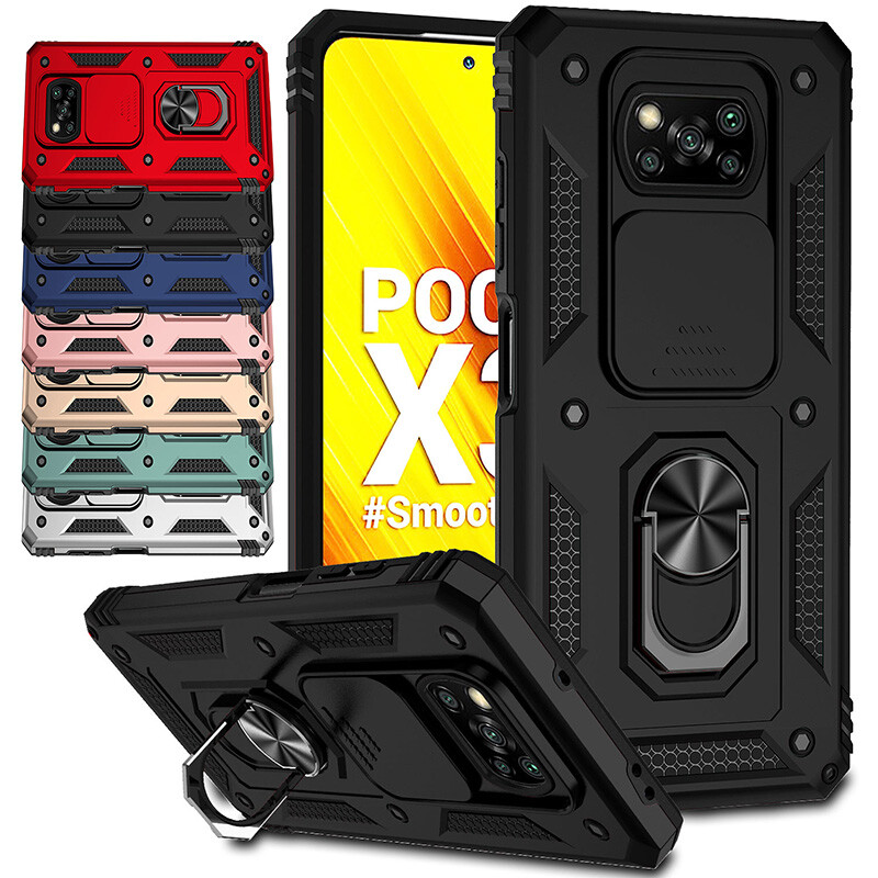 For Xiaomi Poco X3 Pro X3 NFC Armor Slide Lens Camera Magnetic Case Cover