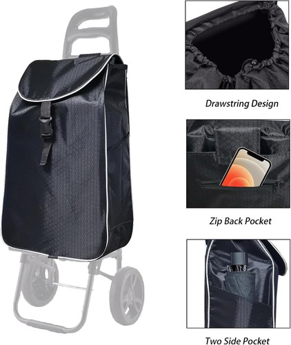 Replacement Bag for Shopping Cart - Waterproof Trolley Bags, 31L (Black) - Picture 4 of 8