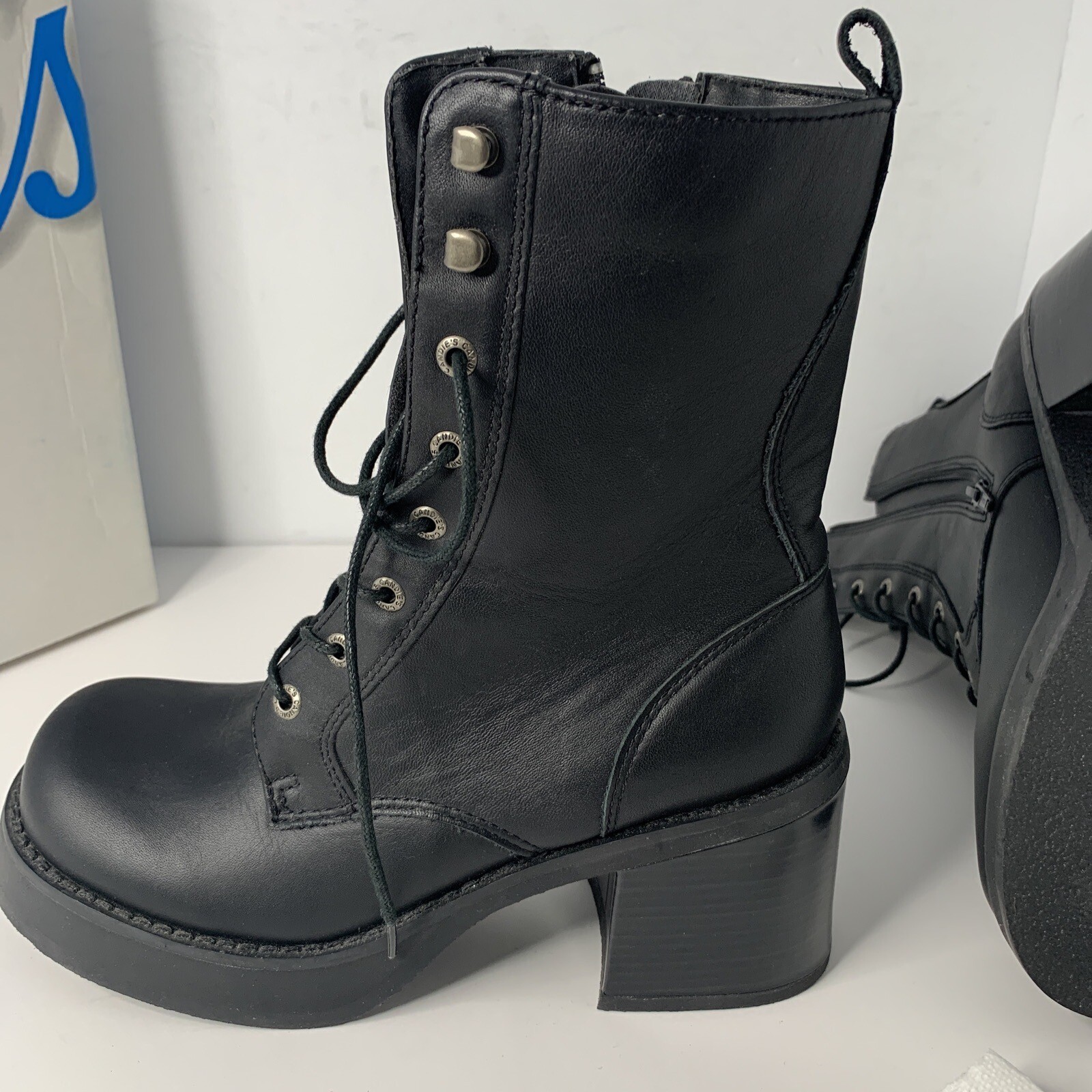 New Vintage Candies Blk Leather Combat Platform Chunky 90s Y2K Lace Up