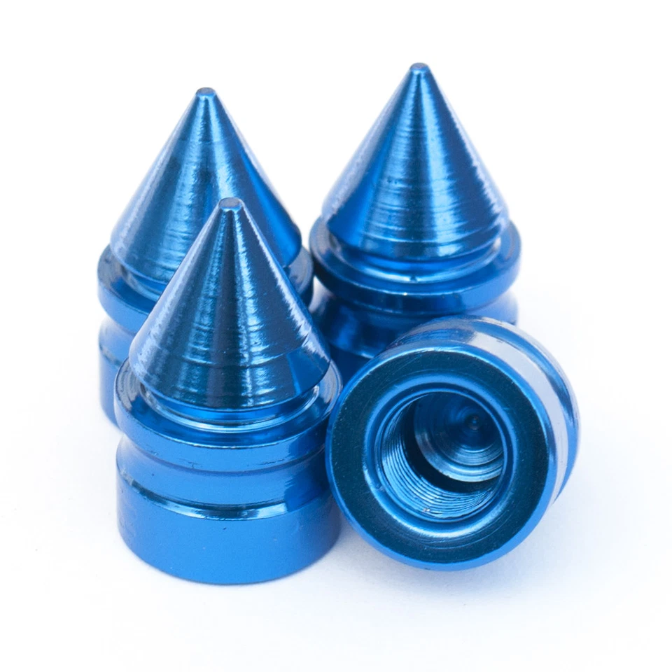 Set of 4 Blue Spike Shape Rubber Ring Seal Universal Rim Dust Valve Stem Cover - Image 3 of 4