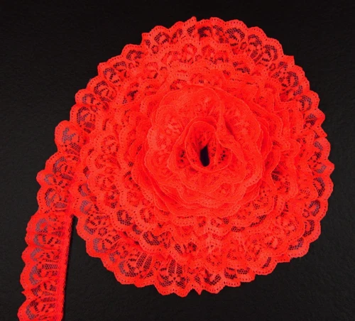 RED~1 Inch Wide Ruffled Candlewick Lace Trim~By 5 Yards