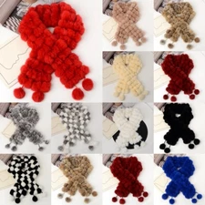 100% real rabbit fur pom poms scarf/ cape/ neck wrap natural women long shawl