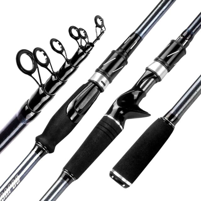 Portable Fishing Rod Pole Spinning Casting Telescopic Carbon Hard Fast Black Ice
