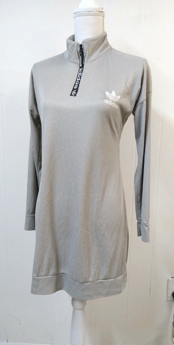 Adidas WM Mini Sheath Dress M/L Gray Ribbed Long Sleeves 1/4