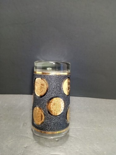 ❤️ Vintage Libbey Glass Tumbler from Gold Coins Collection Textured Black Gold - Picture 4 of 4