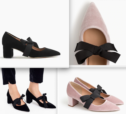 $248 J.Crew Avery velvet pumps with bow 