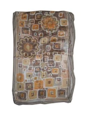 LS029 BROWN COLOR MINI SQUARES FLOWERS 100% SILK SCARF SHAWL WRAP 20" X 68" NEW