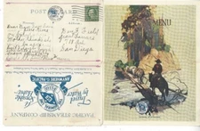 1925 Los Angeles CA, Pacific Steamship Company Mailed Menu SS Adm Evans
