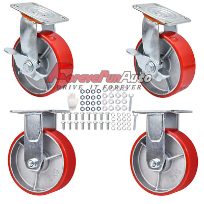 4 Pack 4'' 6'' 8'' Caster Wheels Swivel Plate Polyurethane Wheels Heavy Duty Wheels