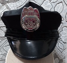 Party Costume Police Black Hat w/Silver Badge COSPLAY Cop Patrol Officer size0/S