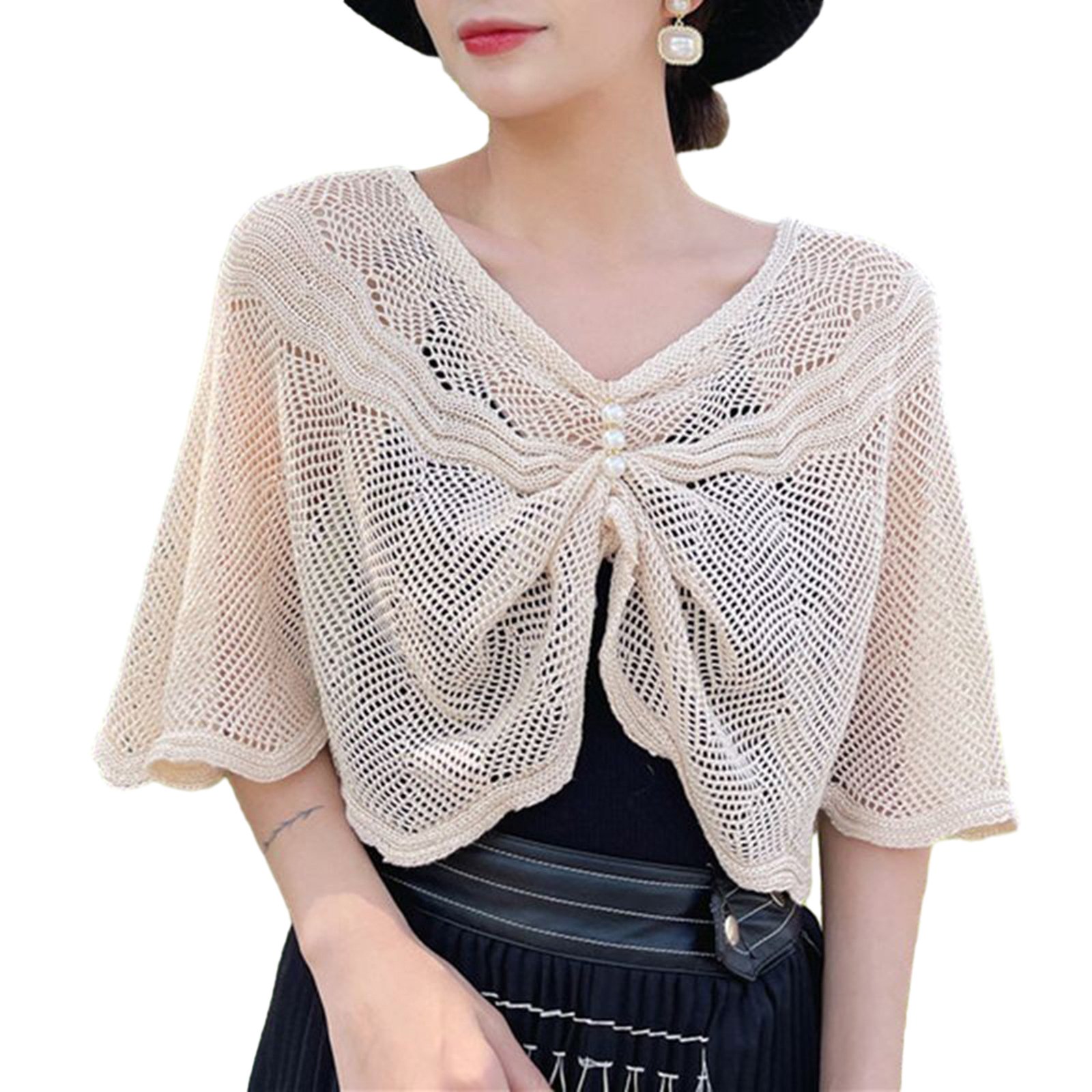 Women Shawl Sunscreen Cover Women's Sun Protection Cardigan Knitted Set