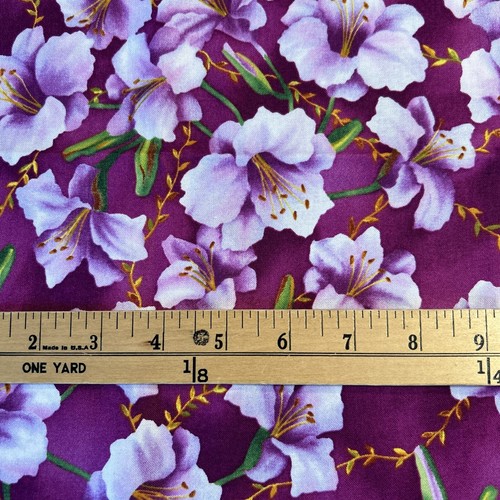 Daylily Fields by Sue Beevers RJR Fabrics Cotton Fabric Hibiscus Purple 2 yds - Picture 3 of 6
