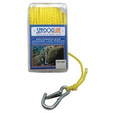 Sea Dog 304206050YW-1 Polypropylene Anchor Line with Snap, 1/4" x 50'