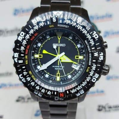 Brand New Seiko Kinetic SKA425P2 Pilot Black Flightmaster Men