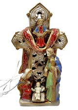 Ceramic Light Up Christmas Nativity Cross With Plug-in Cord 12" Vintage Tabletop